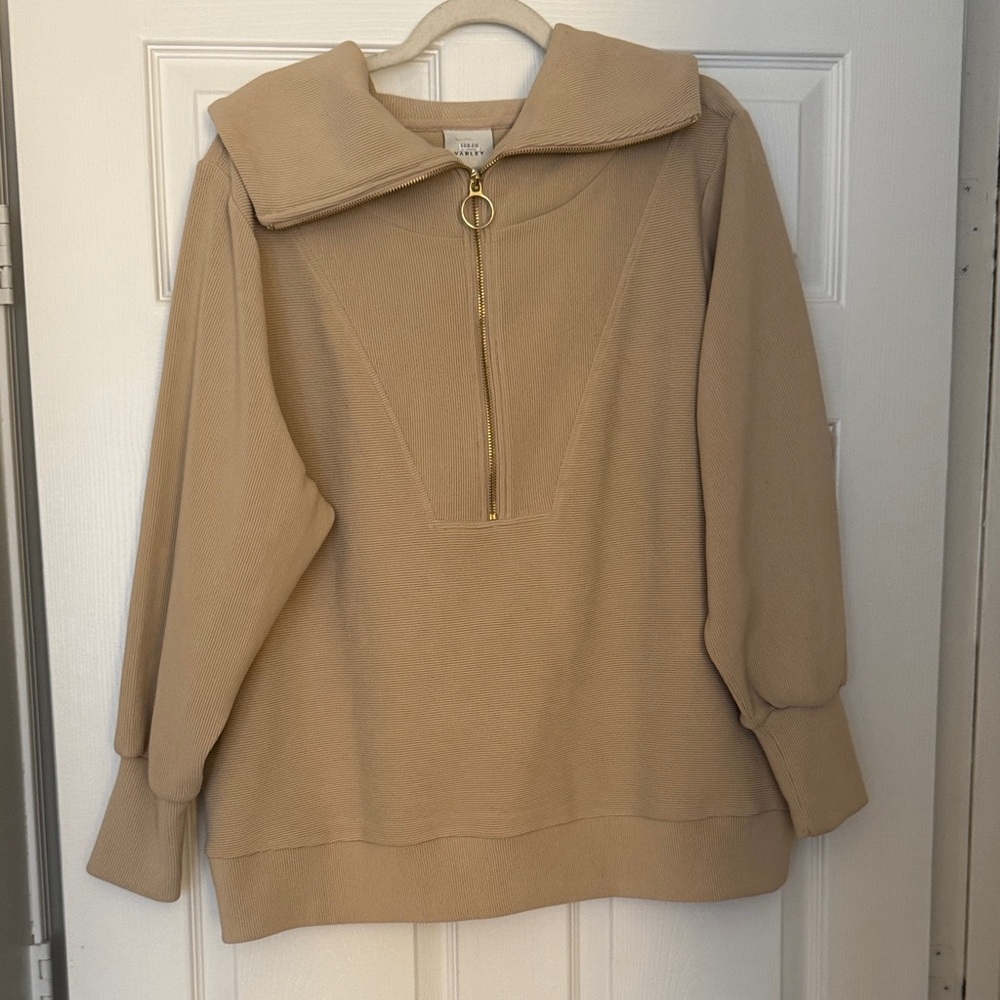 Varley Tan Pullover with Gold Zipper